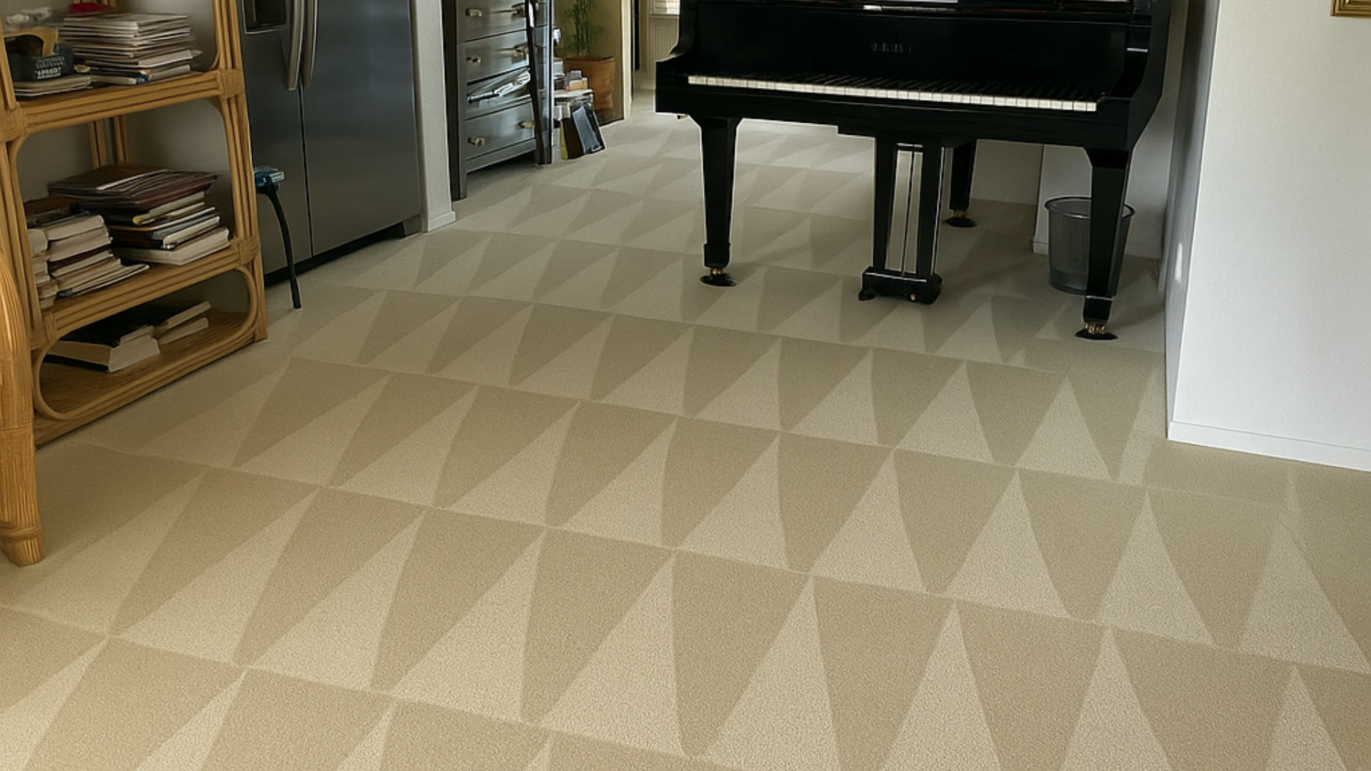 Professional carpet cleaning with grand piano in room