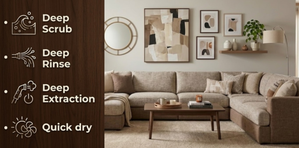Upholstery Cleaning - Deep Scrub, Deep Rinse, Deep Extraction, Quick dry